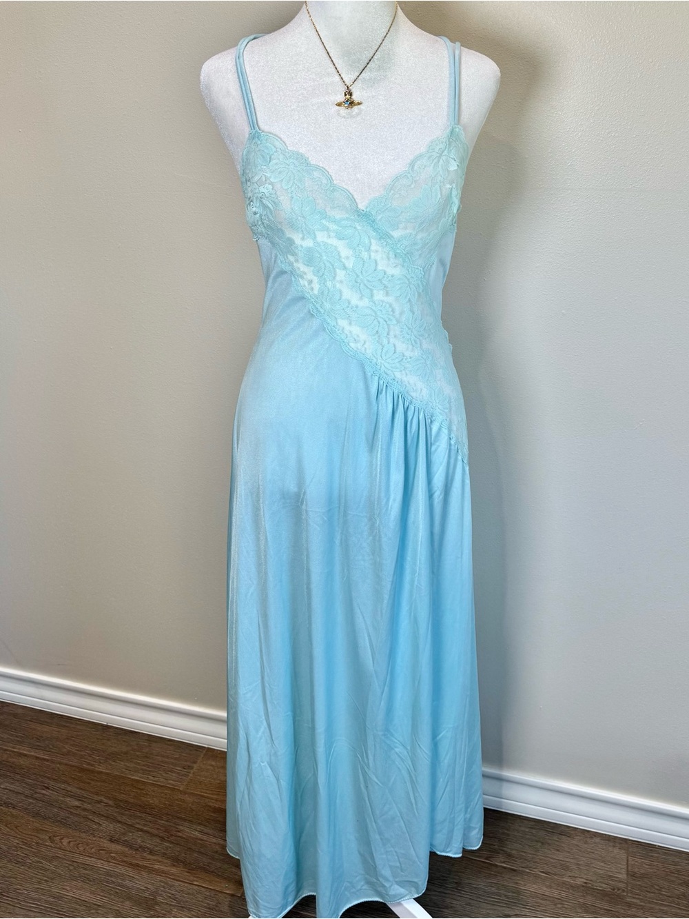 Light Blue Lace Coquette Maxi Women’s Medium Slip Intimate Lingerie Dress